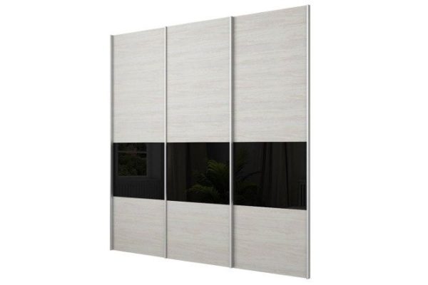 Magnus wardrobe doors 240x230 cm, gloss black, light anchor ash, silver profile
