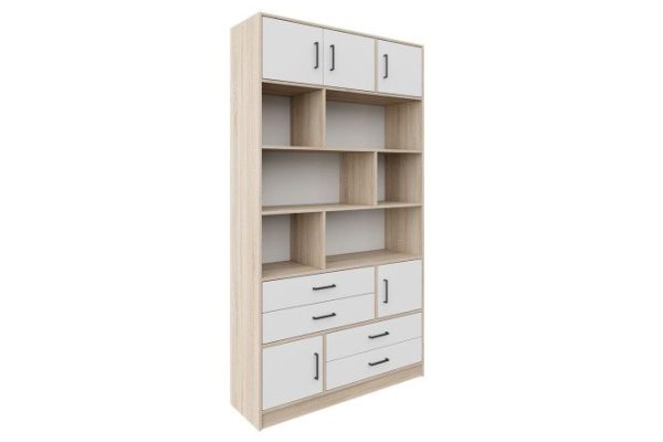 Shelving unit Virage with 4 drawers and 5 doors, sonoma oak/white