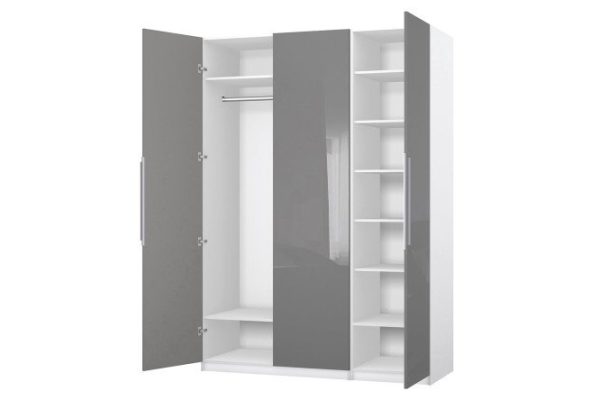 Wardrobe 3-door Oscar Amika 150x236x59.6 cm, white, dusty gray gloss