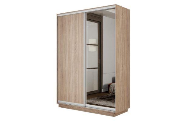 2-door wardrobe Slide-2 140x220x45 cm, Sonoma/silver, with one mirror