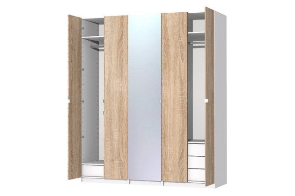 Wardrobe system Oscar Lila 200x236x58 cm, white, Sonoma oak, with one mirror