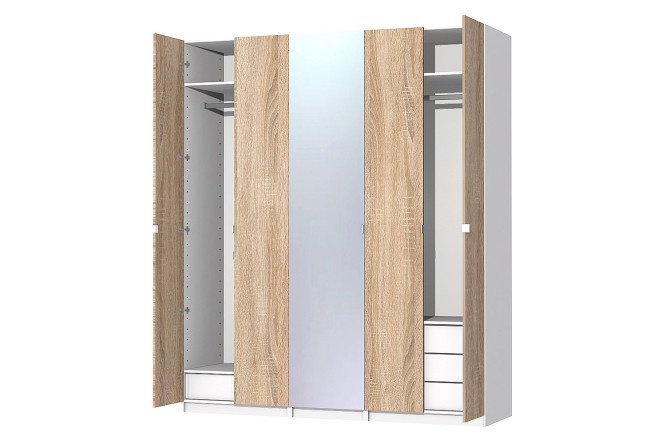 Wardrobe system Oscar Lila 200x236x58 cm, white, Sonoma oak, with one mirror