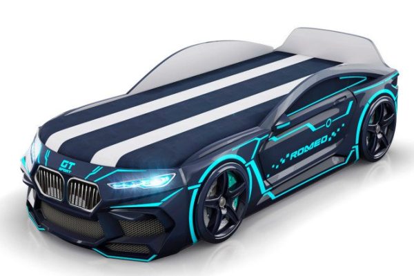 Romeo car bed with lifting mechanism 70x170 cm color black, blue