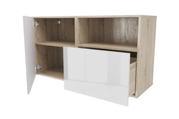 Cabinet with door, shelf and drawer Oscar Amika 120x64 with closers, Sonoma oak / white gloss