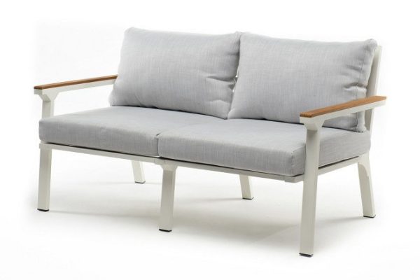 2-seater sofa Concorde 140x77x82 cm, white, natural teak