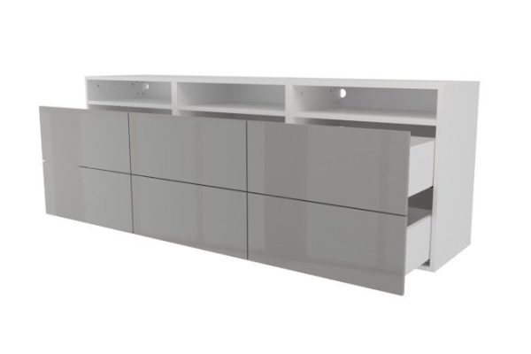 Cabinet 3 shelves and 6 drawers Oscar Amika 180x64 with closers, white / dusty gray gloss