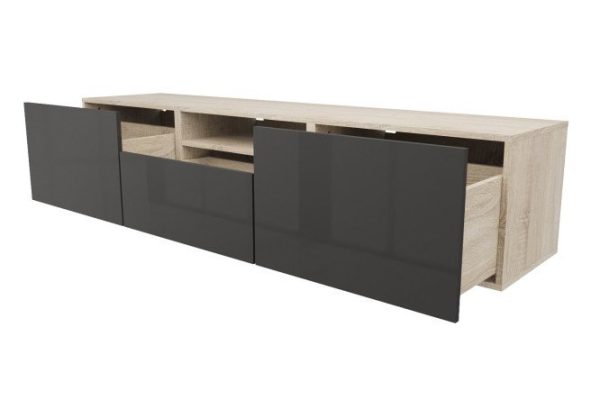 Cabinet with 3 drawers and 1 shelf Oscar Amika 180x38 with closers, Sonoma oak / glossy black graphite