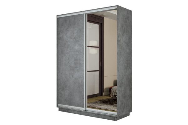 2-door wardrobe Slide-2 160x240x45 cm, concrete/silver, with one mirror