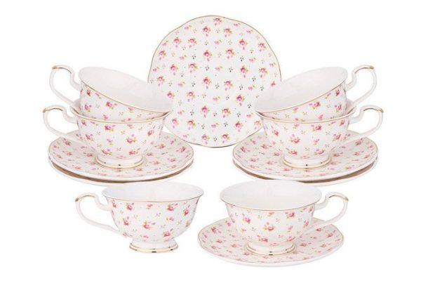 Tea set Lefard Sonnet in roses 6 persons, 12 pcs., Porcelain