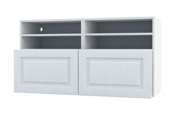 Cabinet with 4 shelves and drawers Oscar Bella 120x64 with push to open, white / white wood