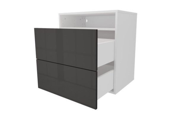 Cabinet with two drawers and a shelf Oscar Amika 60x64 with push to open, white / black graphite gloss