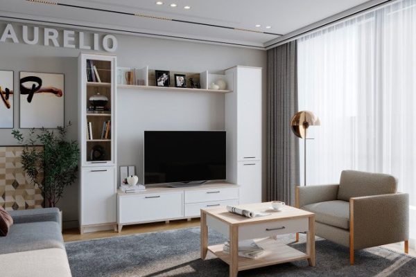 Living room Aurelio white, blackwood satin, set 5