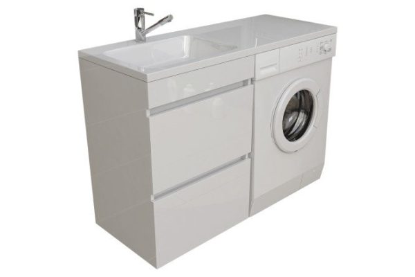 Jersey floor cabinet above the washing machine 57.5 cm, frame color white, facade white