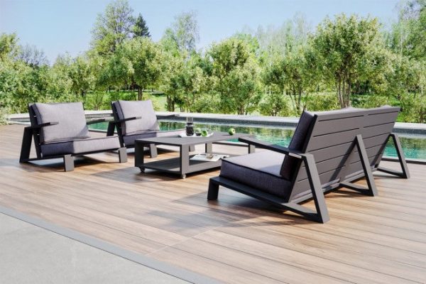Garden furniture set Korfu frame color dark gray, table tops dark gray