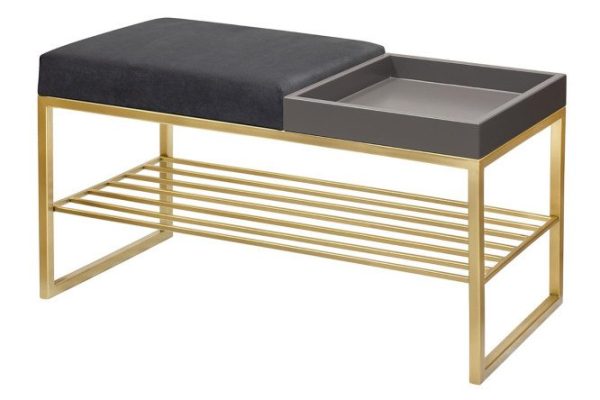 Banquette Ruby box smooth, upholstery color gray, legs gold