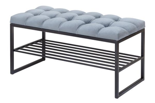 Bench Ruby mini carriage tie, upholstery color blue-gray, legs black