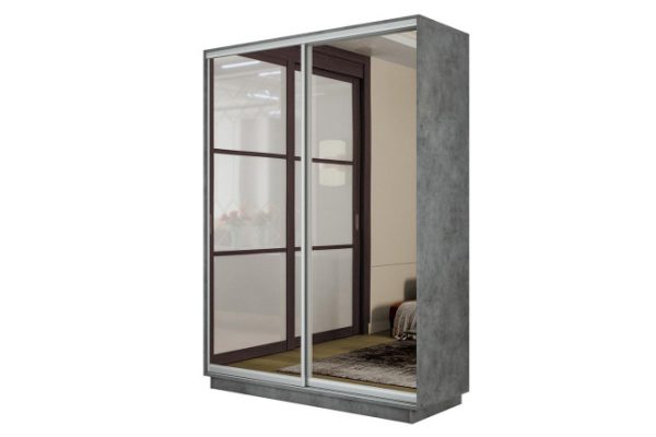 2-door wardrobe Slide-2 140x220x60 cm, Concrete/silver, with two mirrors