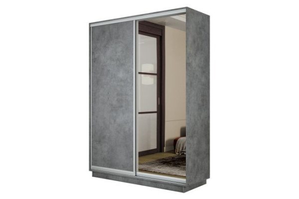 2-door wardrobe Slide-2 160x240x60 cm, concrete/silver, with one mirror