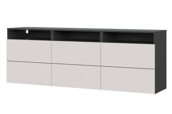 Cabinet Oscar Moon 180x64 with 6 drawers and 3 shelves, anthracite / Santiago soft