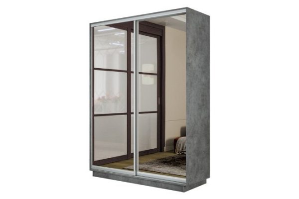 2-door wardrobe Slide-2 160x220x45 cm, concrete/silver, with two mirrors