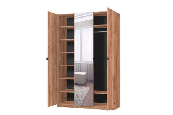 3-door wardrobe Oscar Lila 150x236x58 cm, Craft tobacco oak, with one mirror