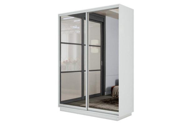 2-door wardrobe Slide-2 140x220x45 cm, Snow white/silver, with two mirrors