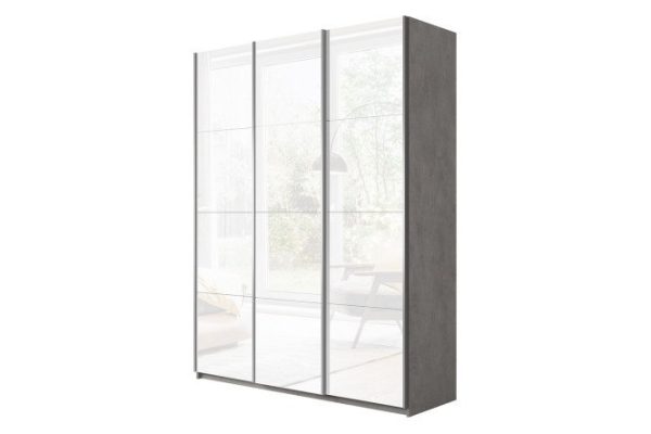 3-door wardrobe Cors 180x230 cm, light concrete, white gloss facade