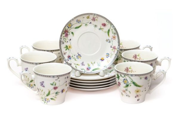 Set of tea pairs Manuela 6 persons, 12 pcs., Porcelain