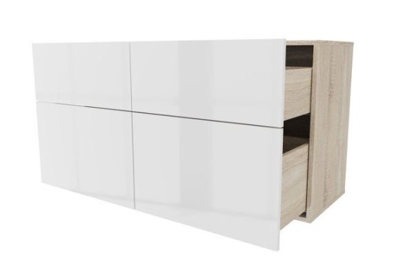 Cabinet 4 drawers Oscar Amika 120x64 with push to open, Sonoma oak / white gloss