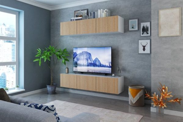 in3ax5mra4o2hnmuh13mmi166uglydsp.jpg Living room Oscar with TV stand and wardrobe with push-to-open doors, wave Canadian oak / white