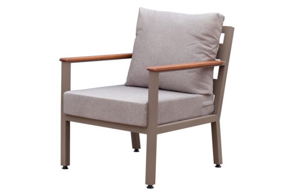 Outdoor chair Santorini frame color beige-gray, natural wood, soft elements gray