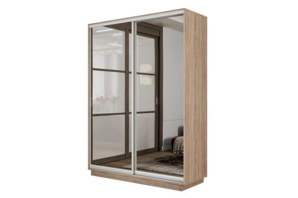 2-door wardrobe Slide-2 120x220x60 cm, Sonoma/silver, with two mirrors