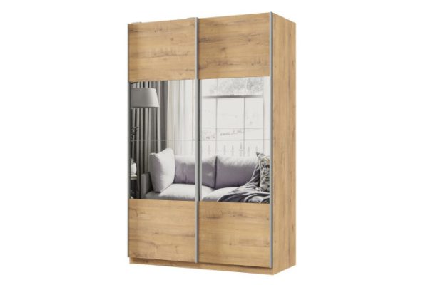 Sliding wardrobe 2-door Praktik 140x220x60 cm, bunratti, silver profile, with mirror inserts