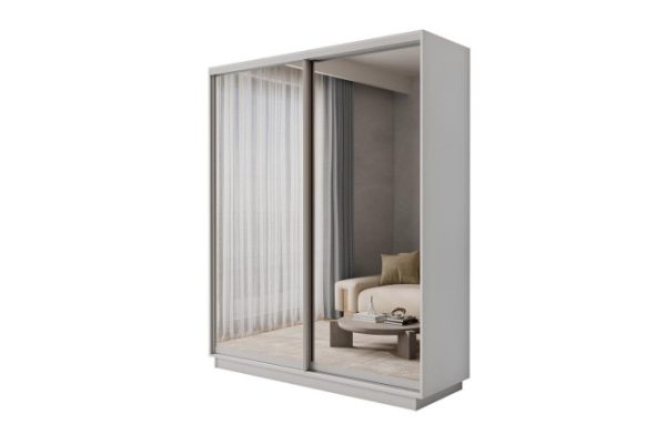 2-door wardrobe Slide-2 180x220x45 cm, white snow, silver, with two mirrors