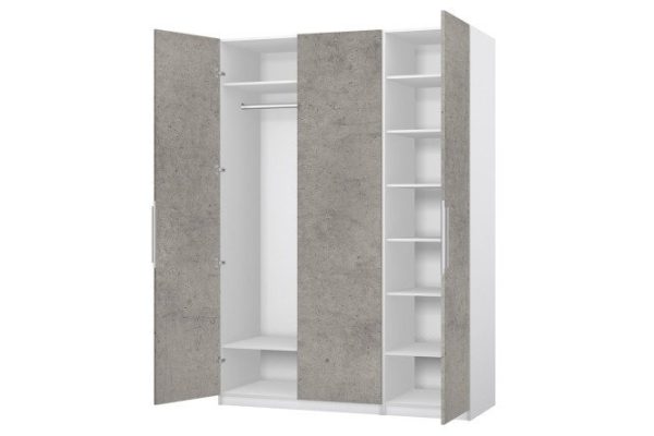 3-door wardrobe Oscar Amika 150x236x59.6 cm, white, Chicago concrete
