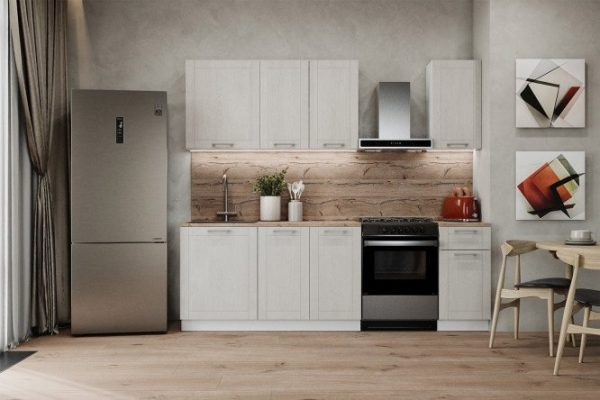 Kitchen set Stella 180x214x60 cm, frame color white, facade pearl gray