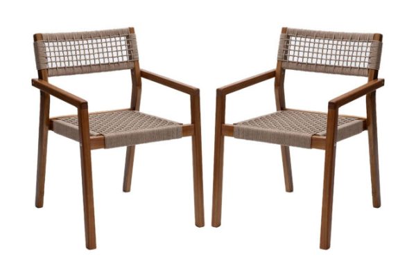 Set of Calisto chairs 2 pcs. 60.6x80.5x57 cm, frame color natural teak, beige finishing