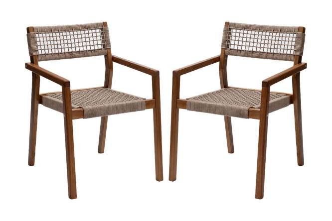 Set of Calisto chairs 2 pcs. 60.6x80.5x57 cm, frame color natural teak, beige finishing