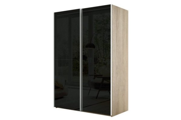 2-door wardrobe Comet 200x240 cm Bardolino oak, black glass fronts