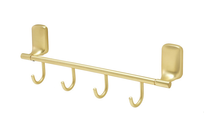 Gold towel holder with 4 hooks, wall mounted