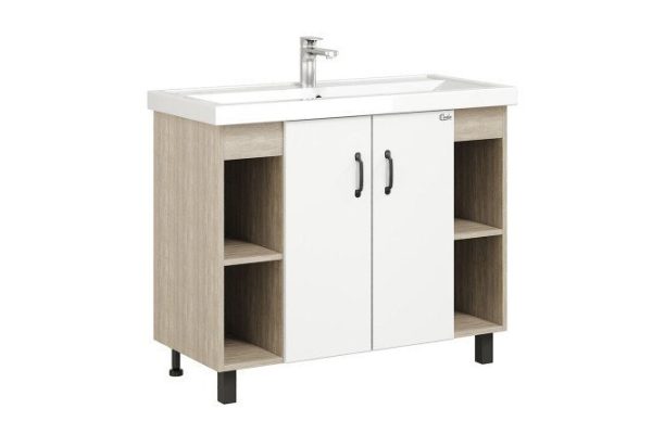 Floor stand ONIKA Timber 110011 97 cm, frame color Sonoma oak, facade matt white