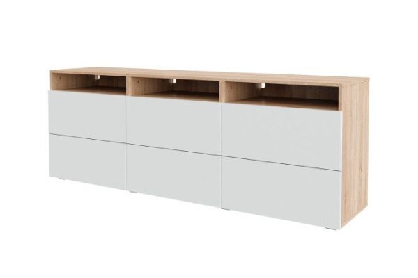 Cabinet Oscar Moon 180x64 with 6 drawers and 3 shelves, Sonoma oak / white talc