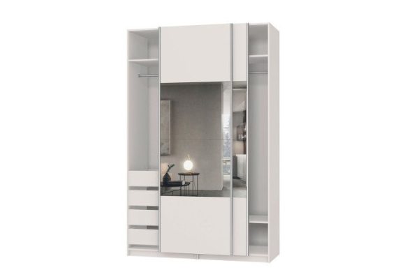 Sliding wardrobe Oscar 150x236x58 cm, white, with mirror inserts