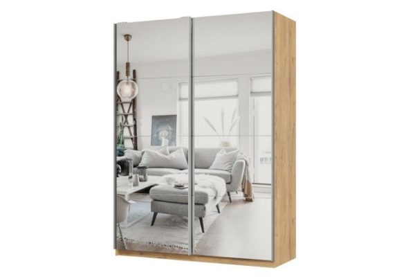 Sliding wardrobe 2-door Praktik 160x240x60 cm, bunratti, silver profile, with two mirrors