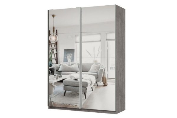 Sliding wardrobe 2-door Praktik 160x240x60 cm, concrete, silver profile, with two mirrors