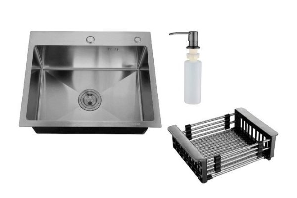 RMS MR-5050BL mortise sink with sliding basket and dispenser 50x50x20 cm