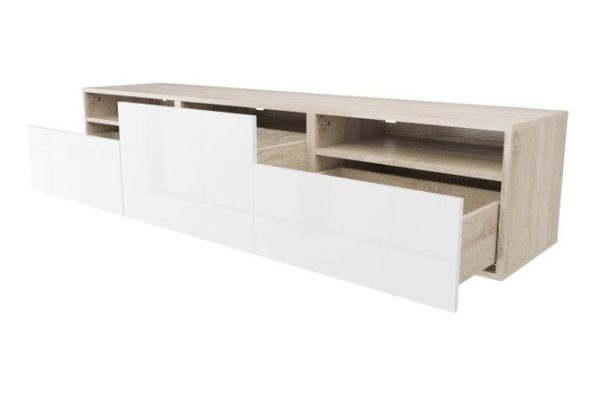 Cabinet with 3 drawers and 2 shelves Oscar Amika 180x38 with closers, Sonoma oak / white gloss