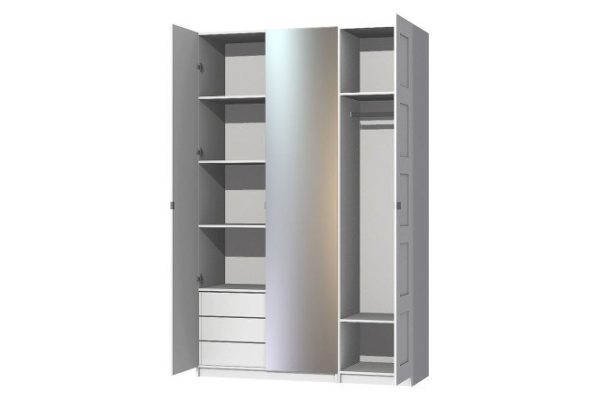 Wardrobe 3-door Titus Oscar Bergen 150x236x58 cm, white, with one mirror