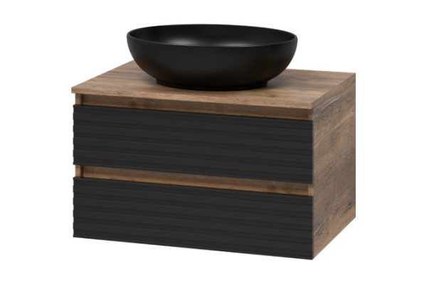 Hanging cabinet Dakota 70 DAK-09070-19/02-2Я with 2 drawers 70 cm, frame color Halifax oak tin, facade black quartz, Halifax oak tin