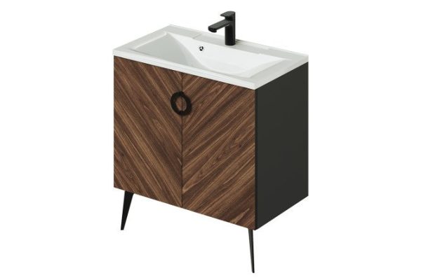 Palladio floor stand 78 cm, frame color black, bourbon oak front